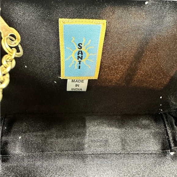 Santi India Beaded Evening Clutch Bag Hard Shell White & Gold on Black 7"W NWT - Picture 5 of 10